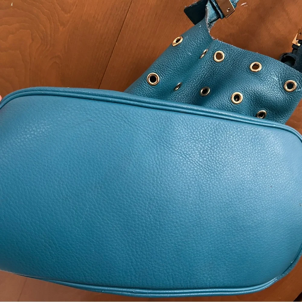 Michael Kors Teal Leather Eyelet Shoulder Bag - Picture 9 of 16